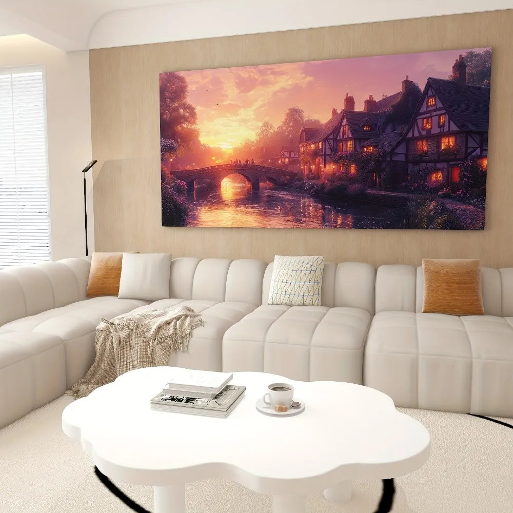 Dream In The Countryside Painting With Pine Wood Frame Interior Decor