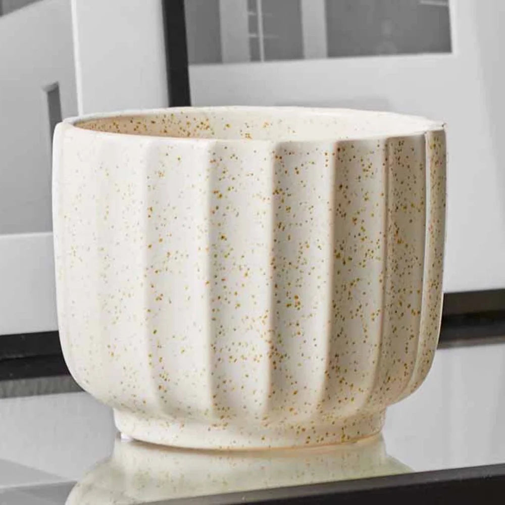 Ceramic Ribbed Vase 4.5 Inch Cream White Indoor Plants Home Decor