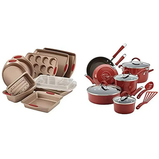 10 Piece Nonstick Bakeware and Cookware Set Baking Pans Cake Bread Pan Saucepans Frying Pans Muffin Pan Spoon Stainless Steel