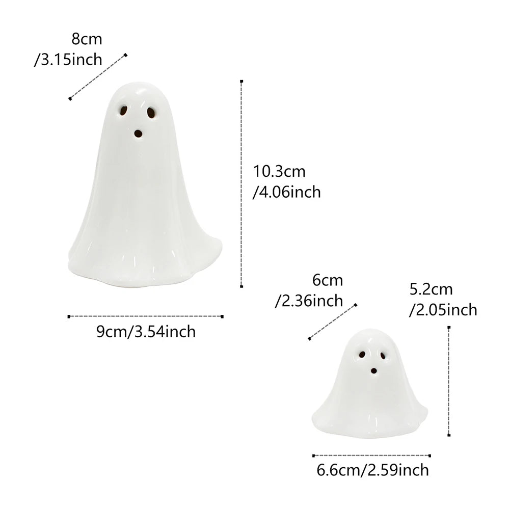 Halloween LED Light Up Ghost Decor Handmade Ceramic Ghost Sculpture Illuminated Desktop Decoration