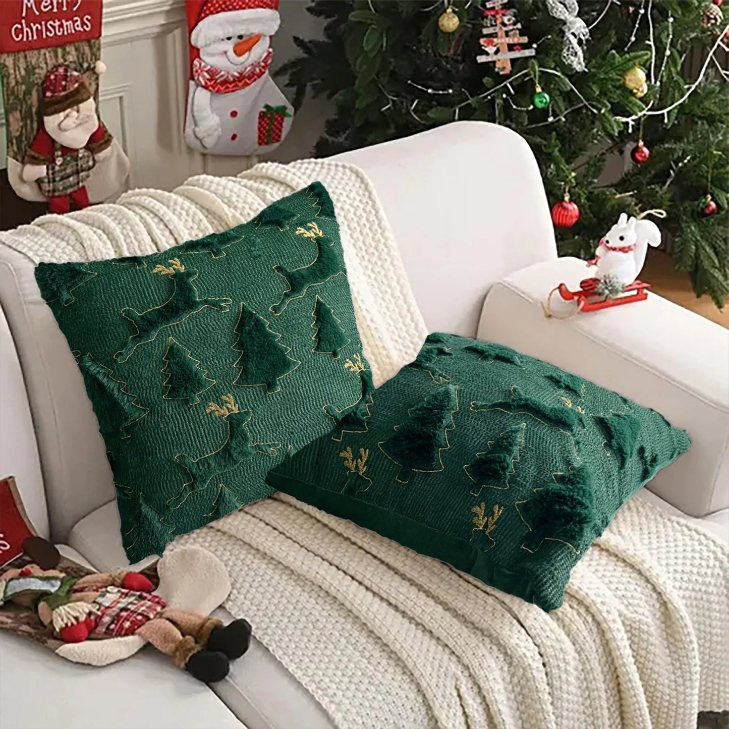 Christmas Tree 3D Plush Backrest Cushion Cover for Sofa
