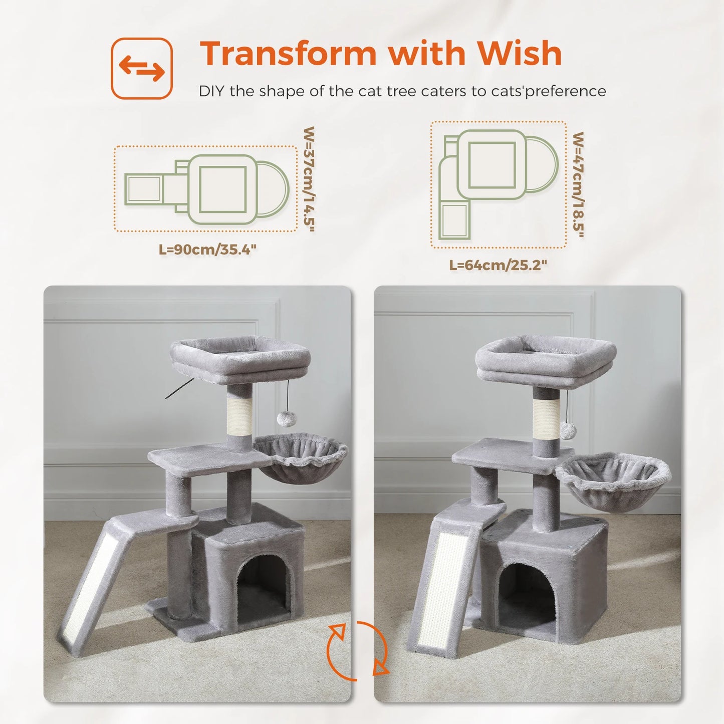 Grey Cat Tree Tower For Indoor Cats Two Styles With Hammock