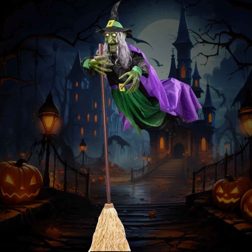 Flying Witch Decorations Luminous Eyes Halloween On Broom