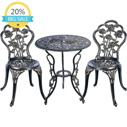 3-Piece Outdoor Bistro Set, Rust-Resistant Metal Patio Table, Vintage Copper Finish