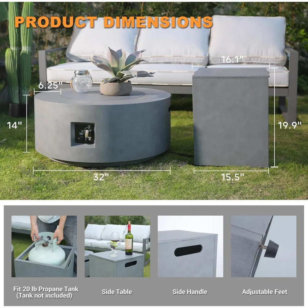 32 Inch Fire Pit Table 3 In 1 65000 BTU Round Gas Firepit