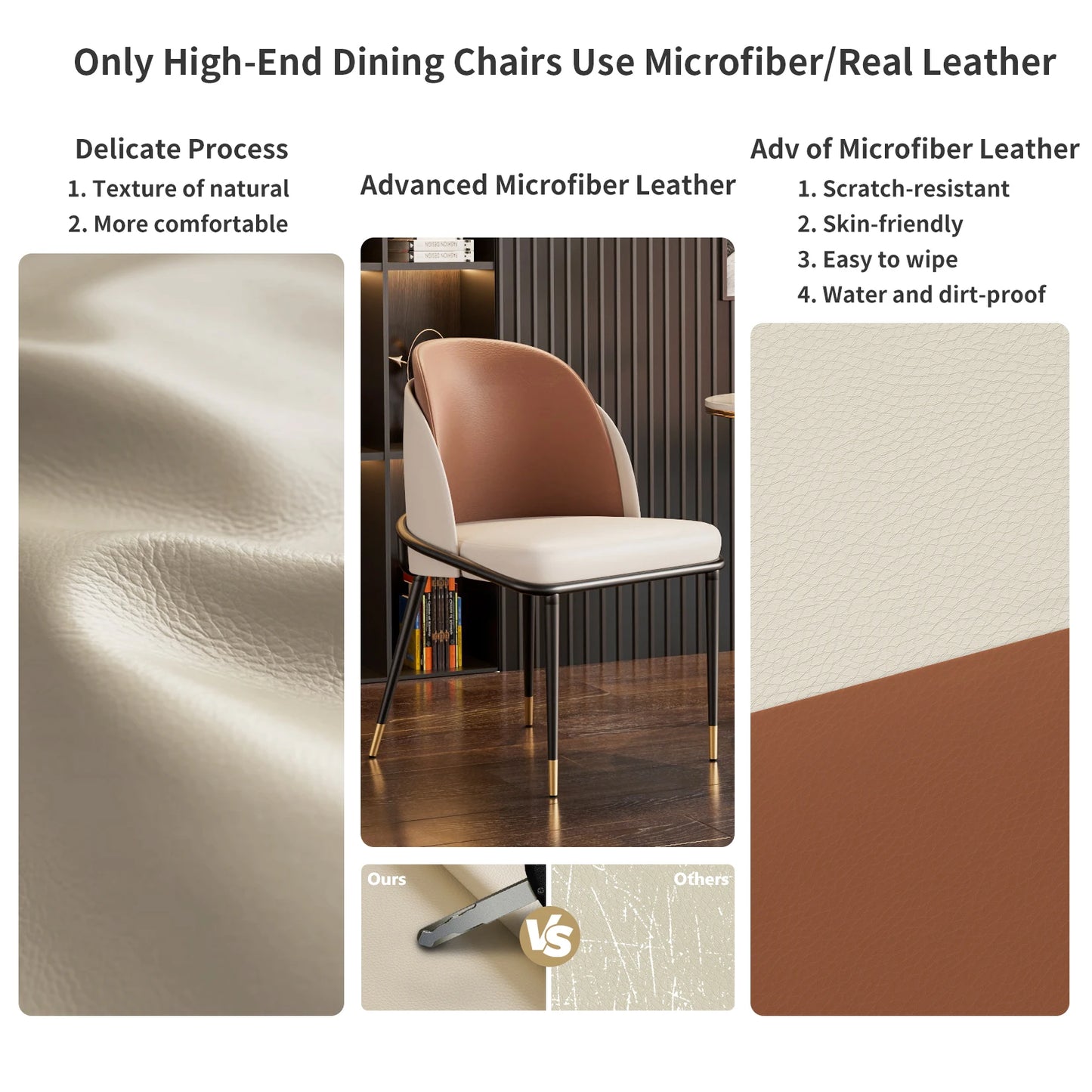 Set Of 2 Faux Leather Dining Chairs Upholstered Padded Modern Wooden Back