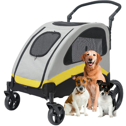 Dog Stroller Ultra Large Four Wheels Pet Jogger Wagon Foldable Cart Travel Trolley Outdoor Animal Carrier Load Up to 55 Kilograms