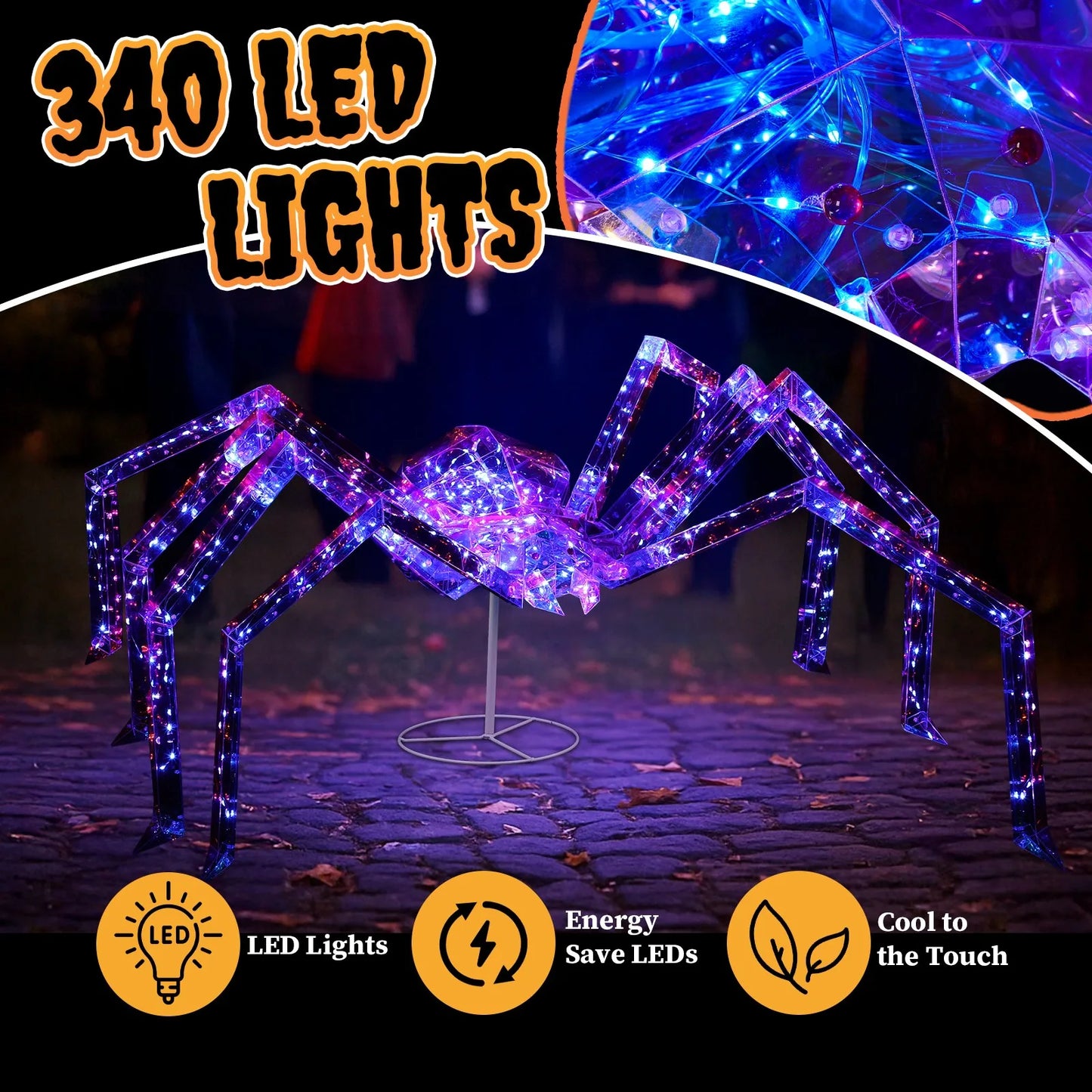 3 Foot Halloween Light Up Iridescent Spider Outdoor Decor