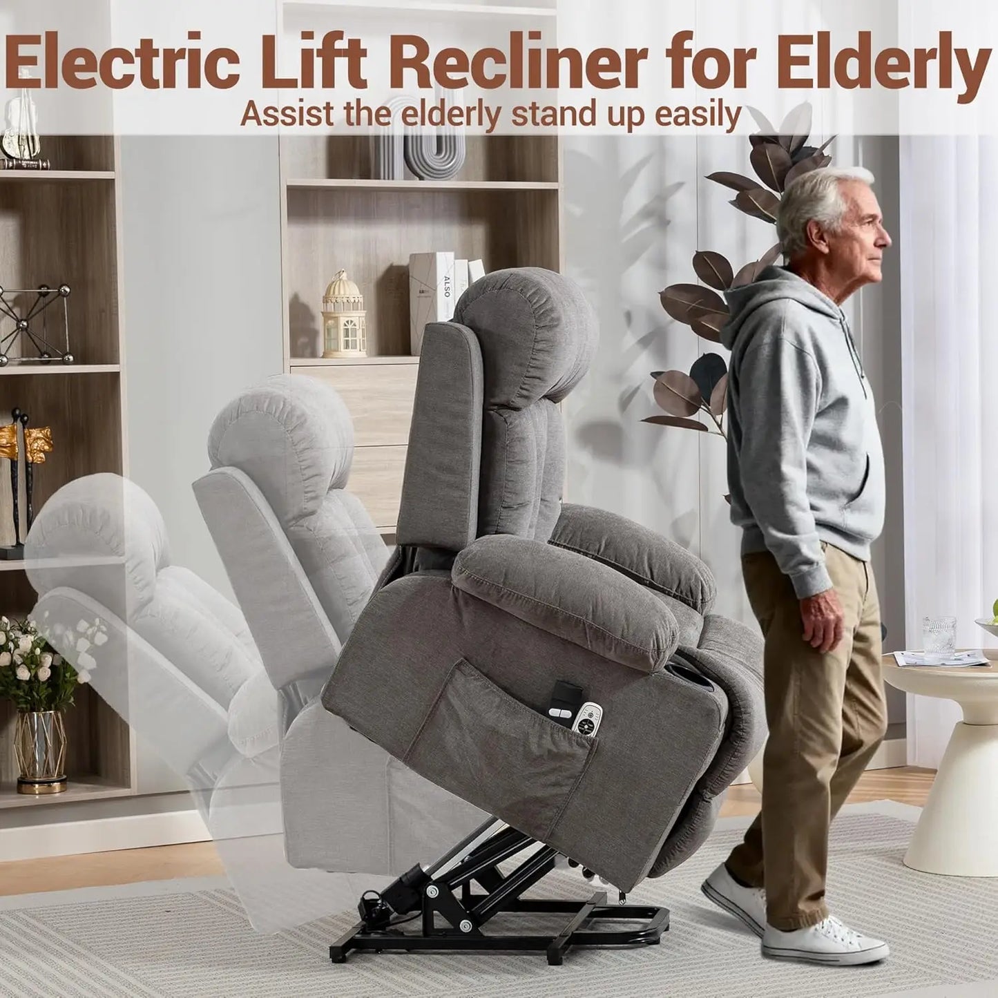 Power Lift Massage Recliner Chair With Lumbar Heat And Vibration For Elderly