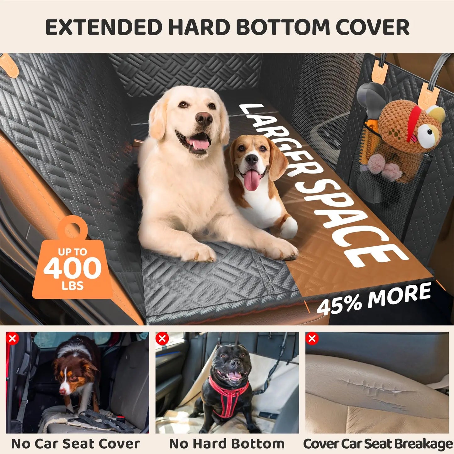Car Rear Seat Dog Hammock Cover 600D Anti Scratch Washable Hard Bottom Extender
