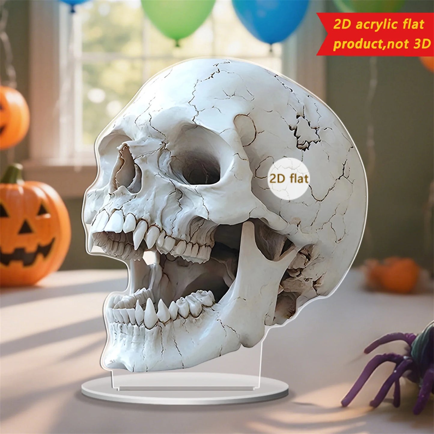 Spooky Halloween Skull Decorations Set of 3 2D Flat Acrylic Skeleton Head Ornaments for Home Holiday Party Tabletop Display