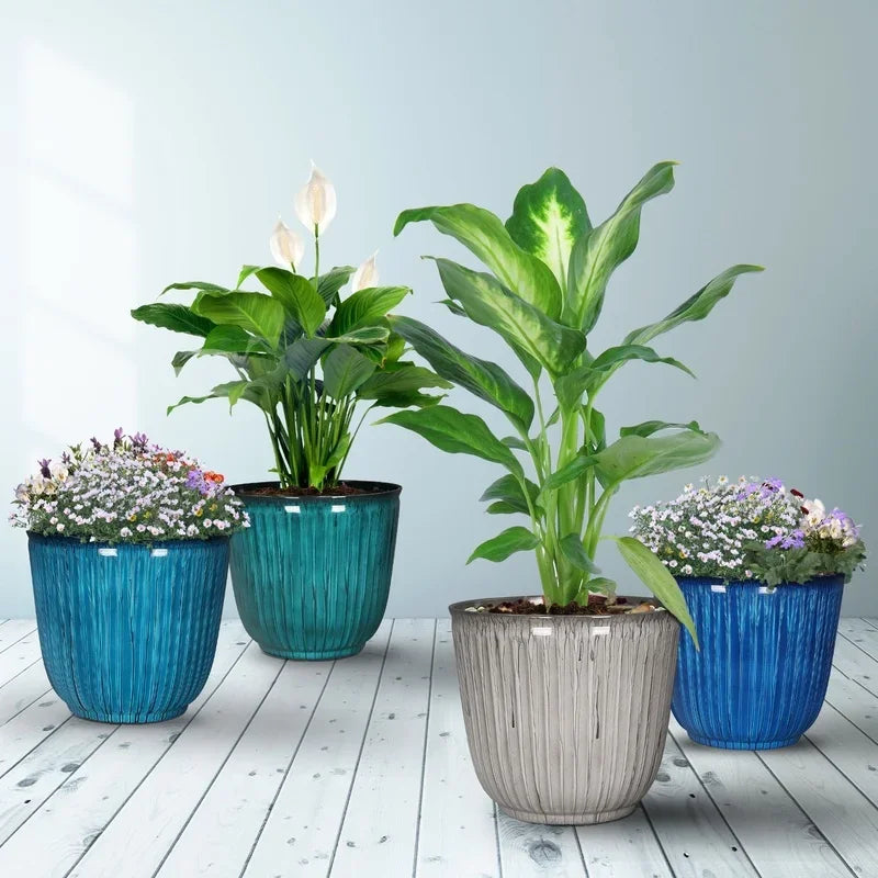 Recycled Plastic Round Planter With Drainage Holes Indoor Outdoor For Succulents