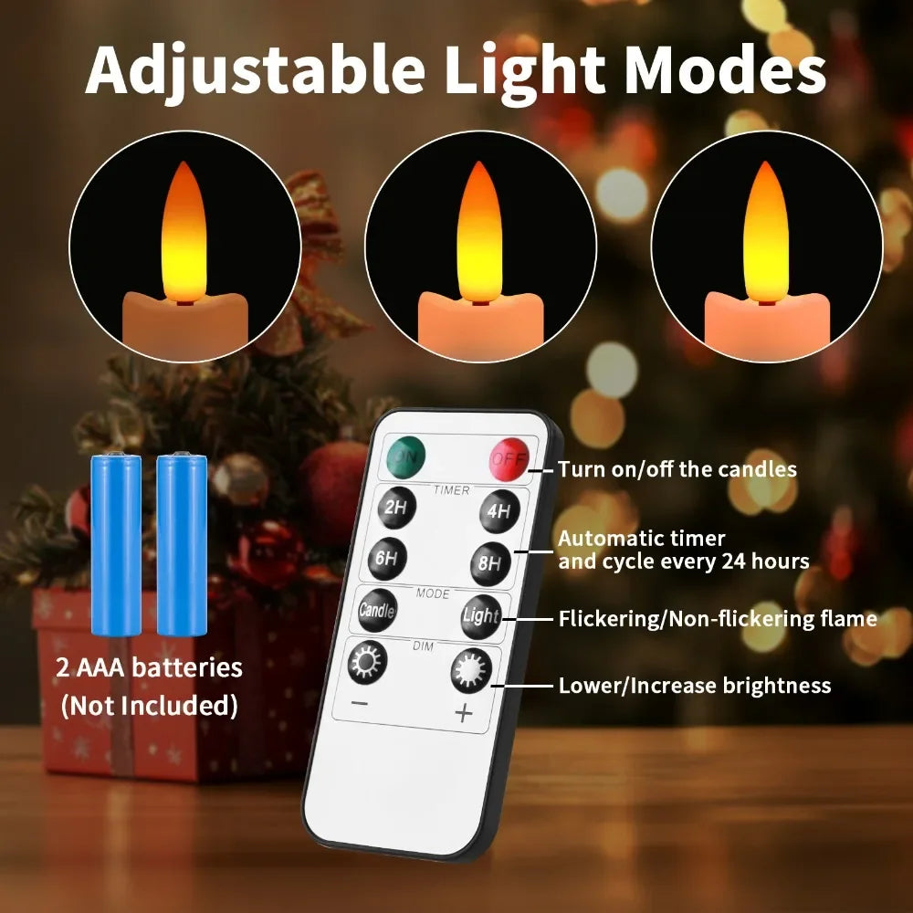 Flickering LED Taper Candles 6 Pack With Remote Flameless