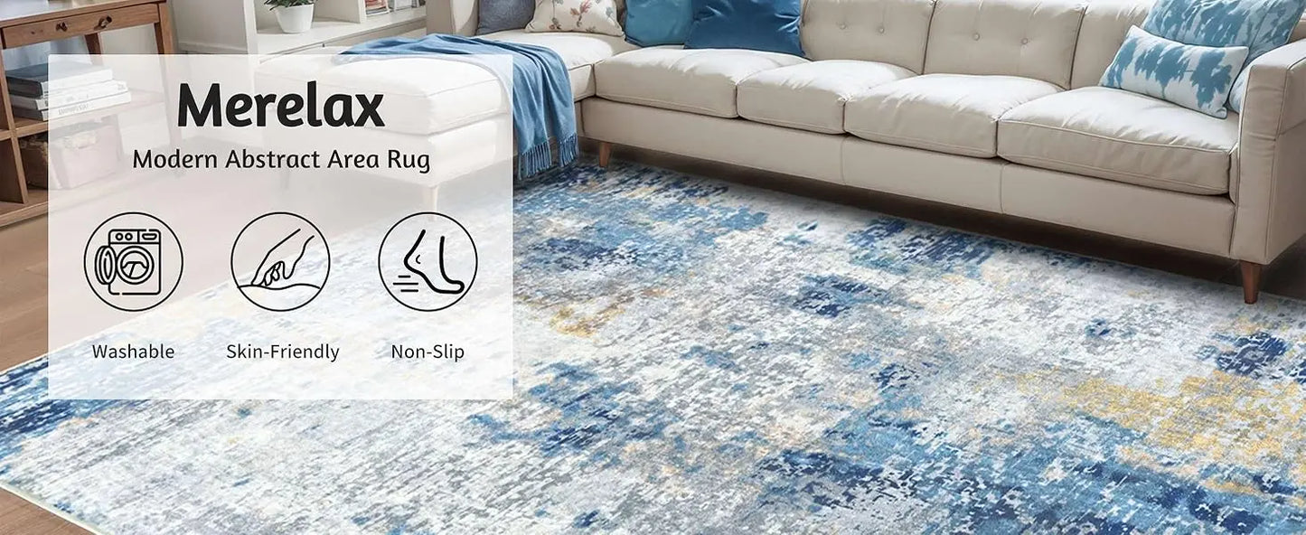Living Room Area Rugs Soft Large Modern Abstract Boho Vintage Machine Washable Non Slip Carpet Low Pile Rug
