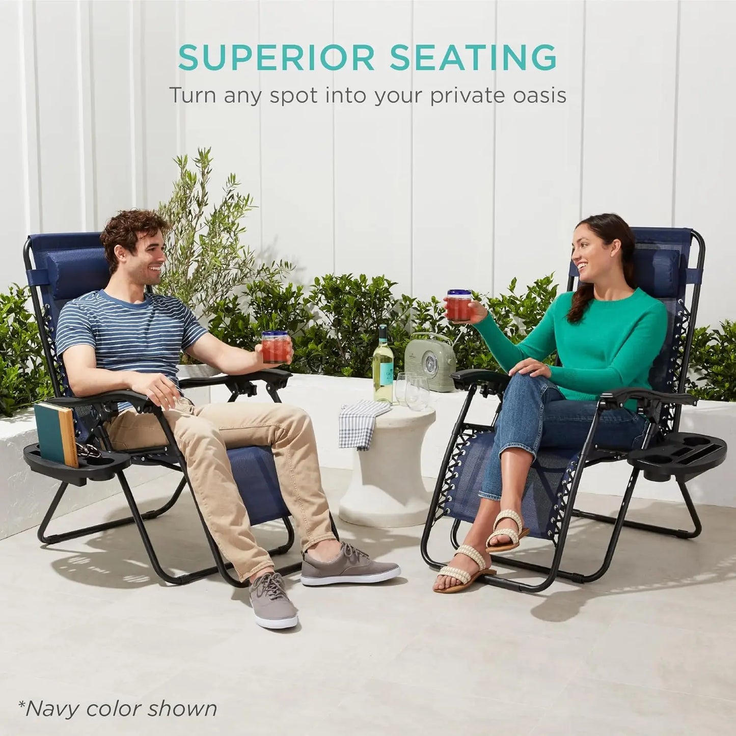 Set Of 2 Adjustable Zero Gravity Lounge Chairs Sage Green