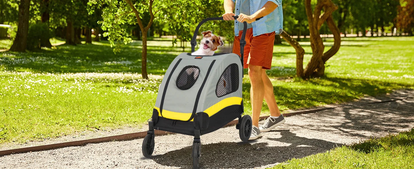 Premium 4 Wheel Dog Stroller Pram Foldable Cart for Small Medium Large Dogs