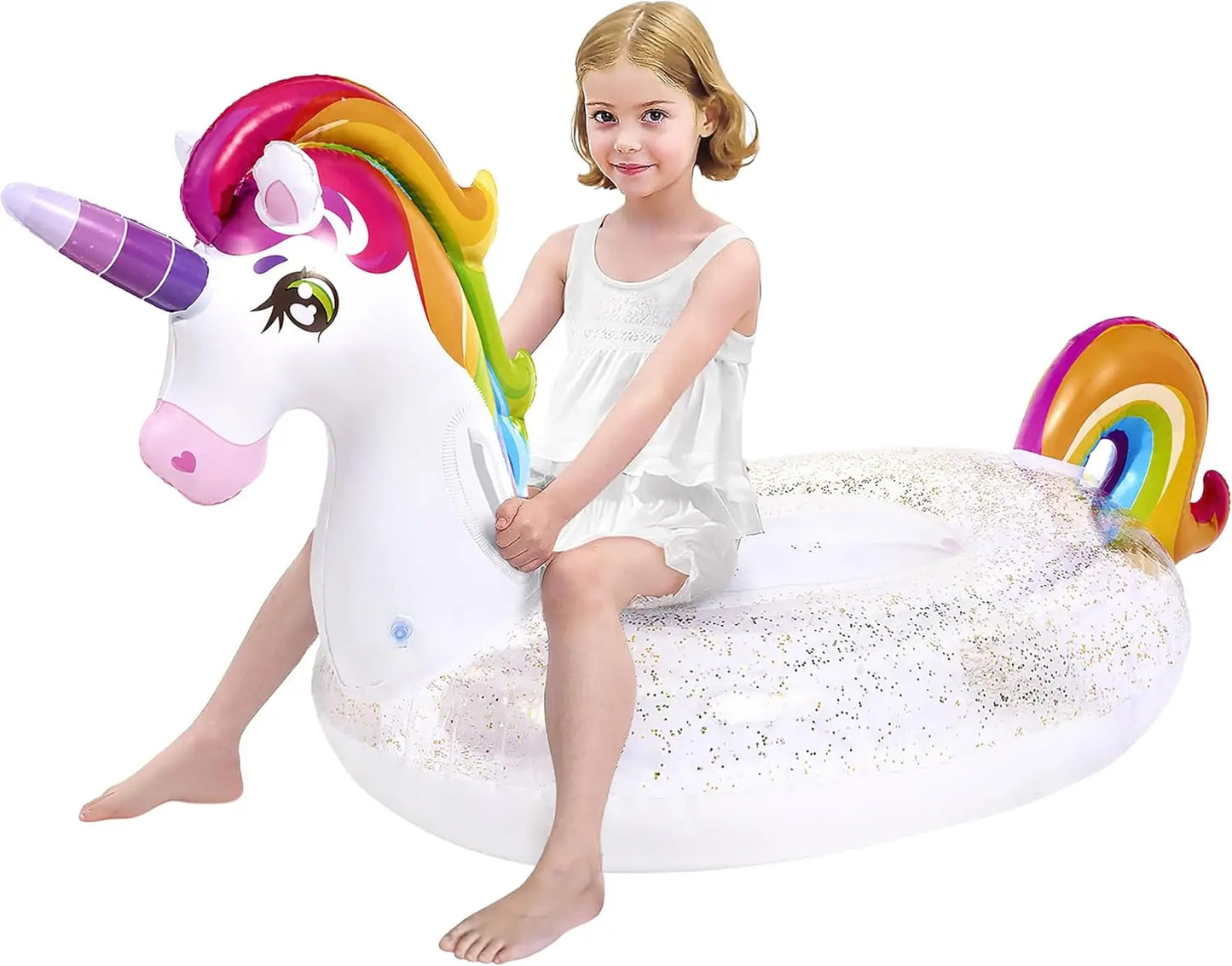 Joyfy Rainbow Unicorn Pool Float Inflatable Floaty With Glitter