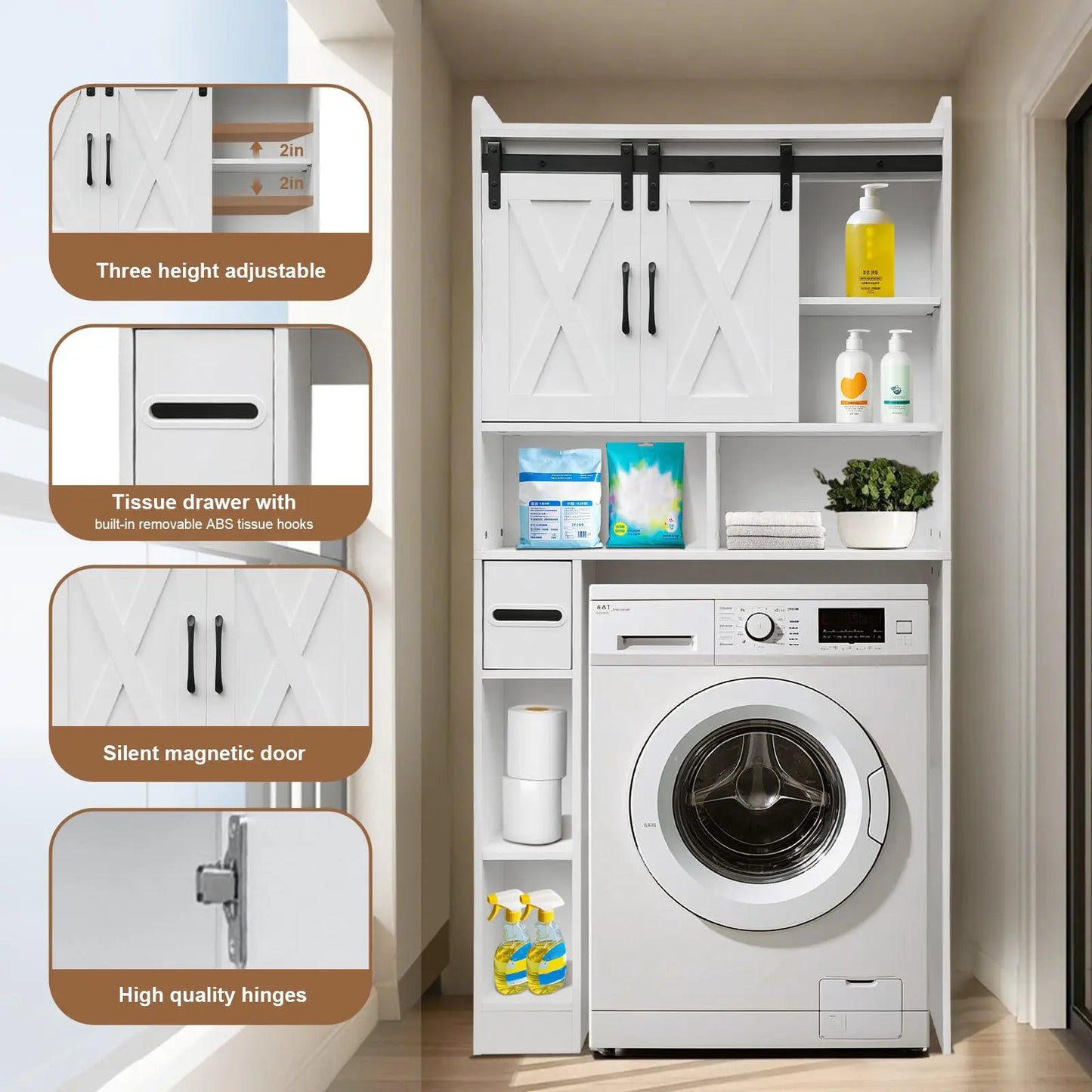Over The Toilet Storage Cabinet 2 Doors Toilet Paper Holder