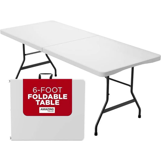 6 Foot Folding Table White Plastic Portable Long Foldable Table For Indoor Outdoor Picnic Camping