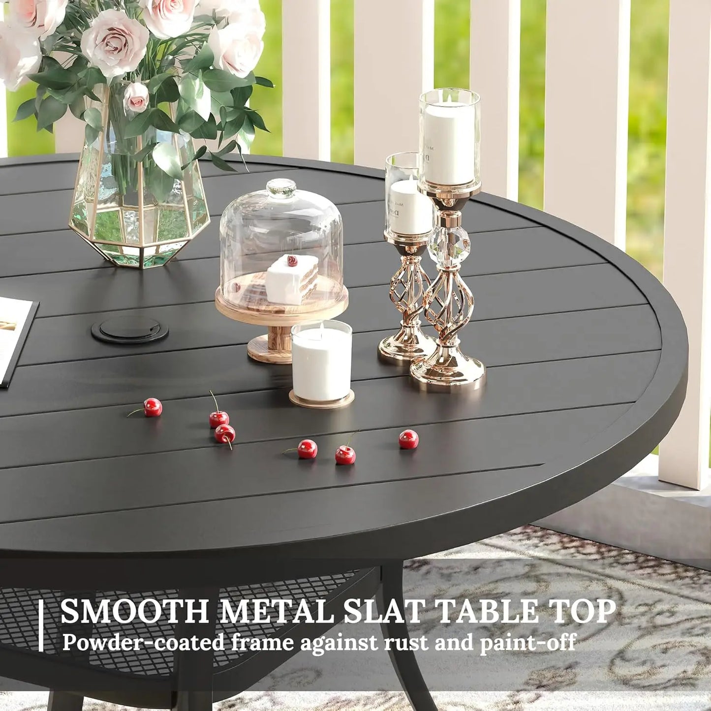 Bigget 5 Piece Dining Set With 42in Round Table Taupe Textilene Swivel Chairs