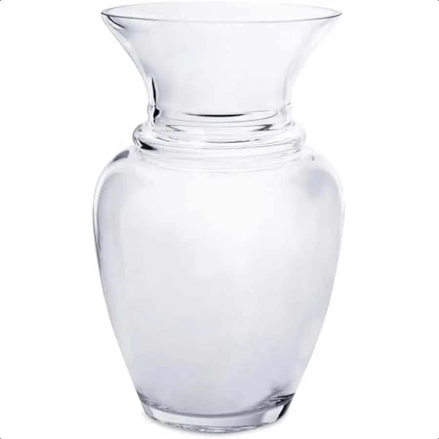 Clear Glass Flower Vase Modern Decorative Centerpiece Wide Mouth Classic Urn for Everyday Roses Weddings and Bouquets