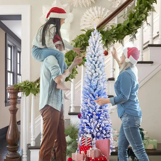 7Ft Blue Gradient Flocked Christmas Tree 300 Warm WhiteLEDs
