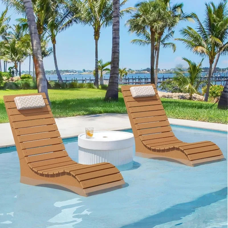 HDPS Pool Lounge Chairs With Headrest For Outdoor Use Up To 10 Inches Water