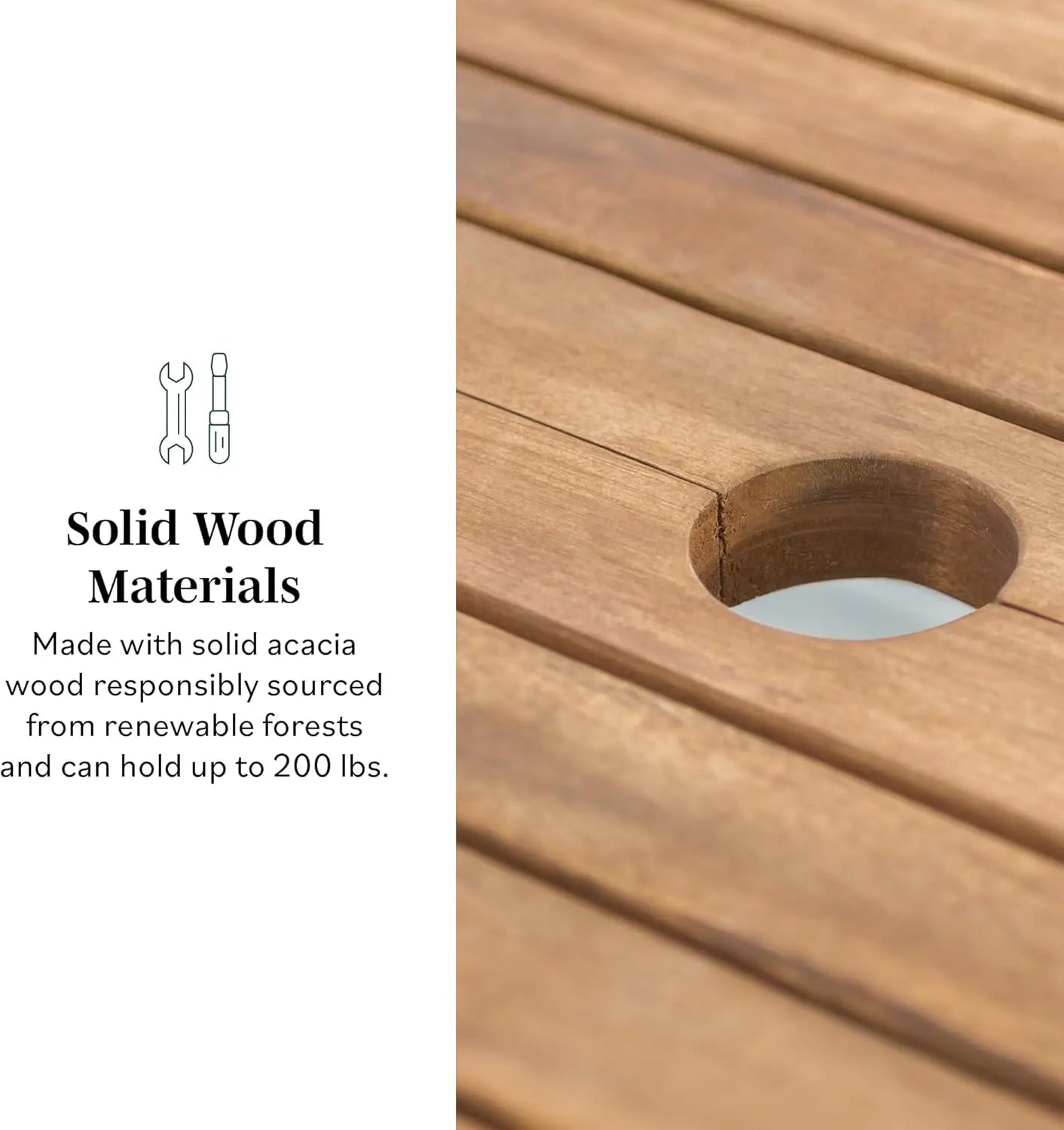 Maui Modern Solid Acacia Wood Slatted Patio Dining Table 78 Inch Brown