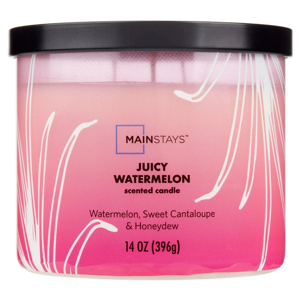 3-Wick Juicy Watermelon Scented Candle 14 Ounce Paraffin Wax Burn Time 65 Hours
