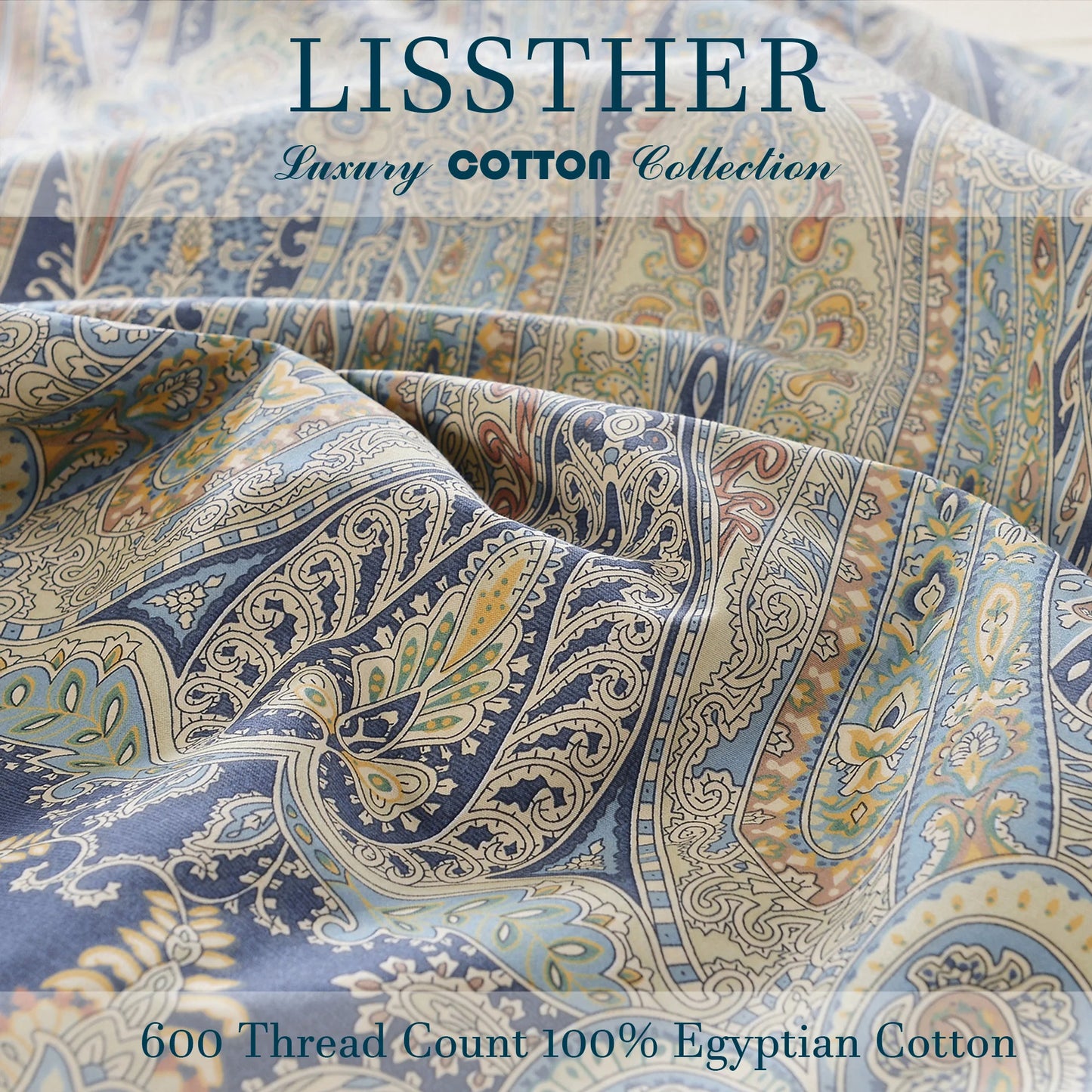 3pcs 600TC Egyptian Cotton Duvet Cover Set Bohemian Paisley