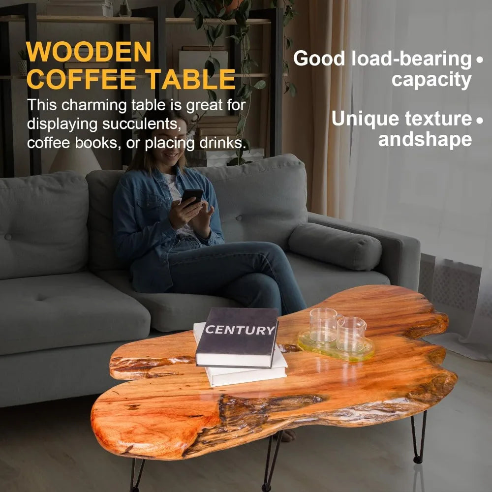 Live Edge Natural Wood Coffee Table Handmade Living Room