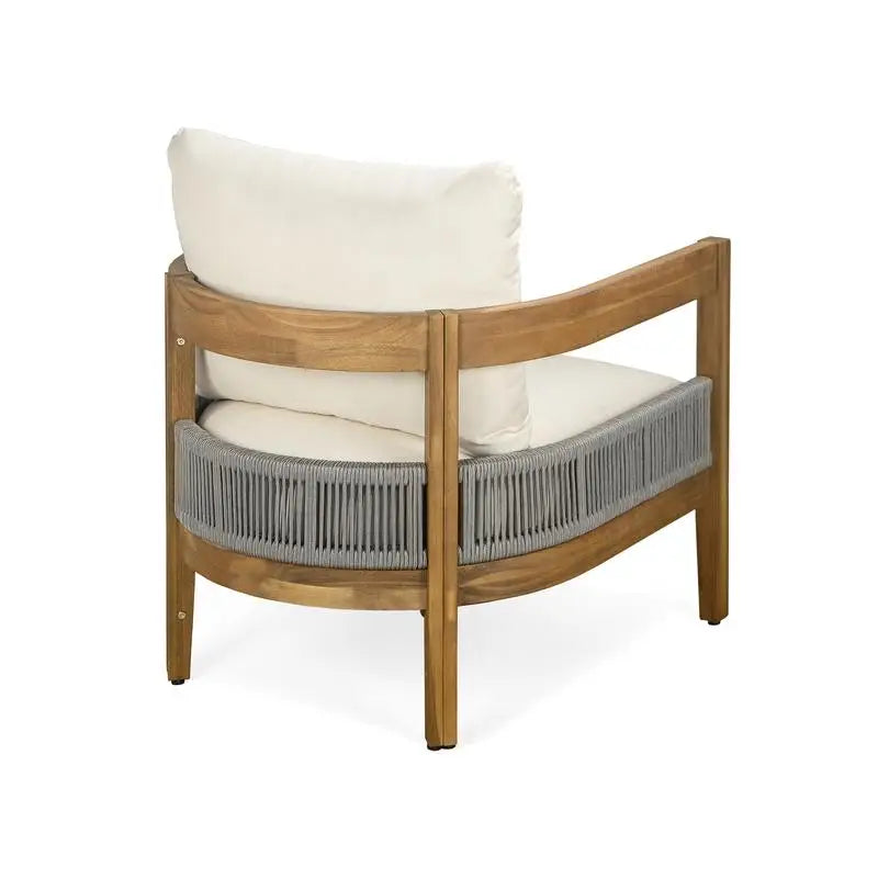 Porto Outdoor Chair And Travertine Side Table Set In Teak Beige Finish