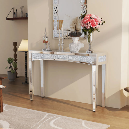 47.2 Inch Mirrored Console Table With Crystal Inlay Front
