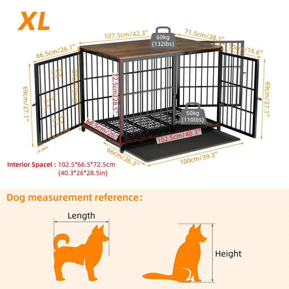 Large Wooden Dog Crate End Table Style Elevated Kennel With 3 Doors