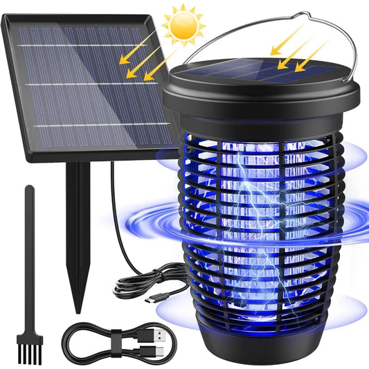 Solar Bug Zapper 2 In 1 Mosquito Killer Lamp Indoor Outdoor 4500V Solar Powered Rechargeable Fly Trap