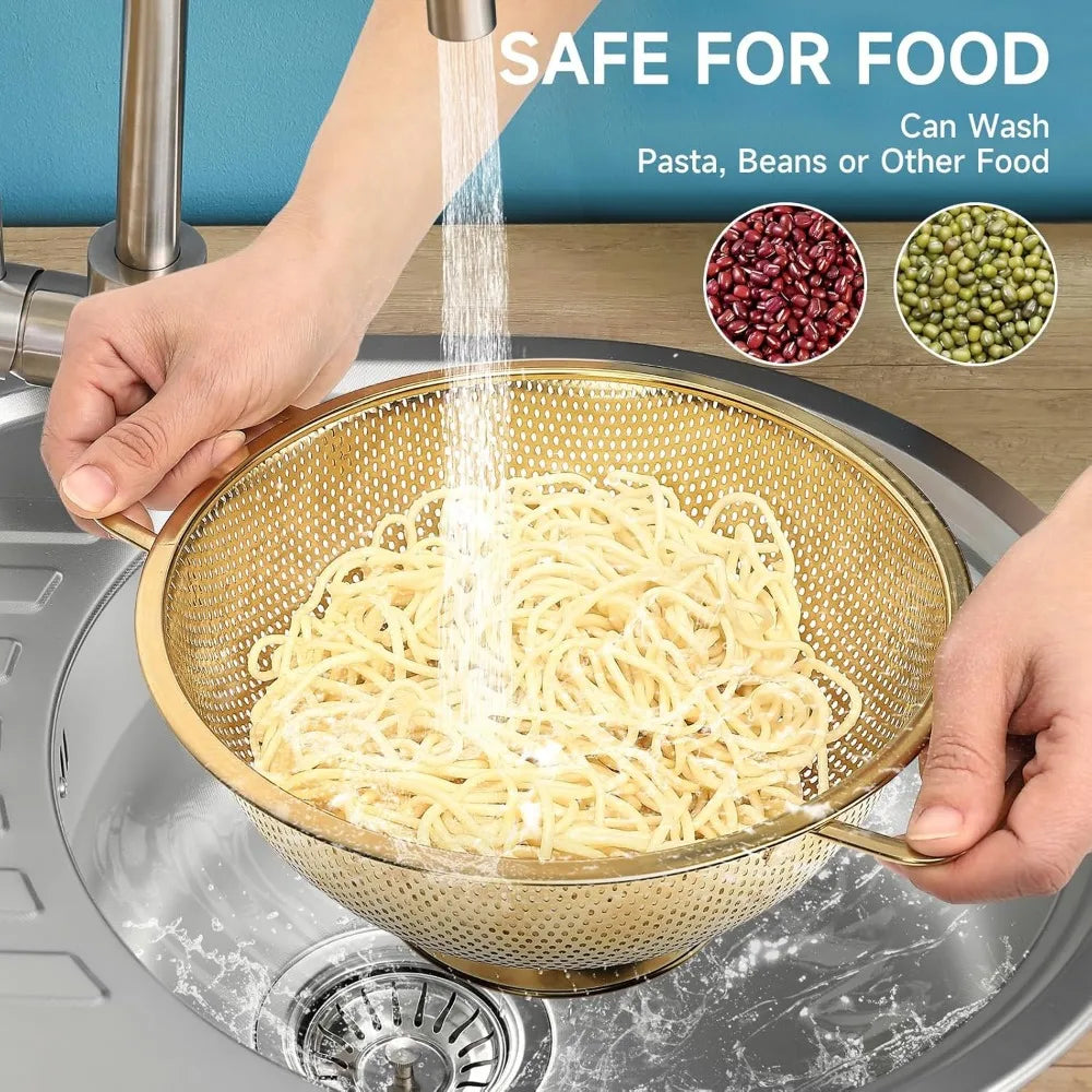 Gold Strainer Colander 3Qt Stainless Steel With Handle