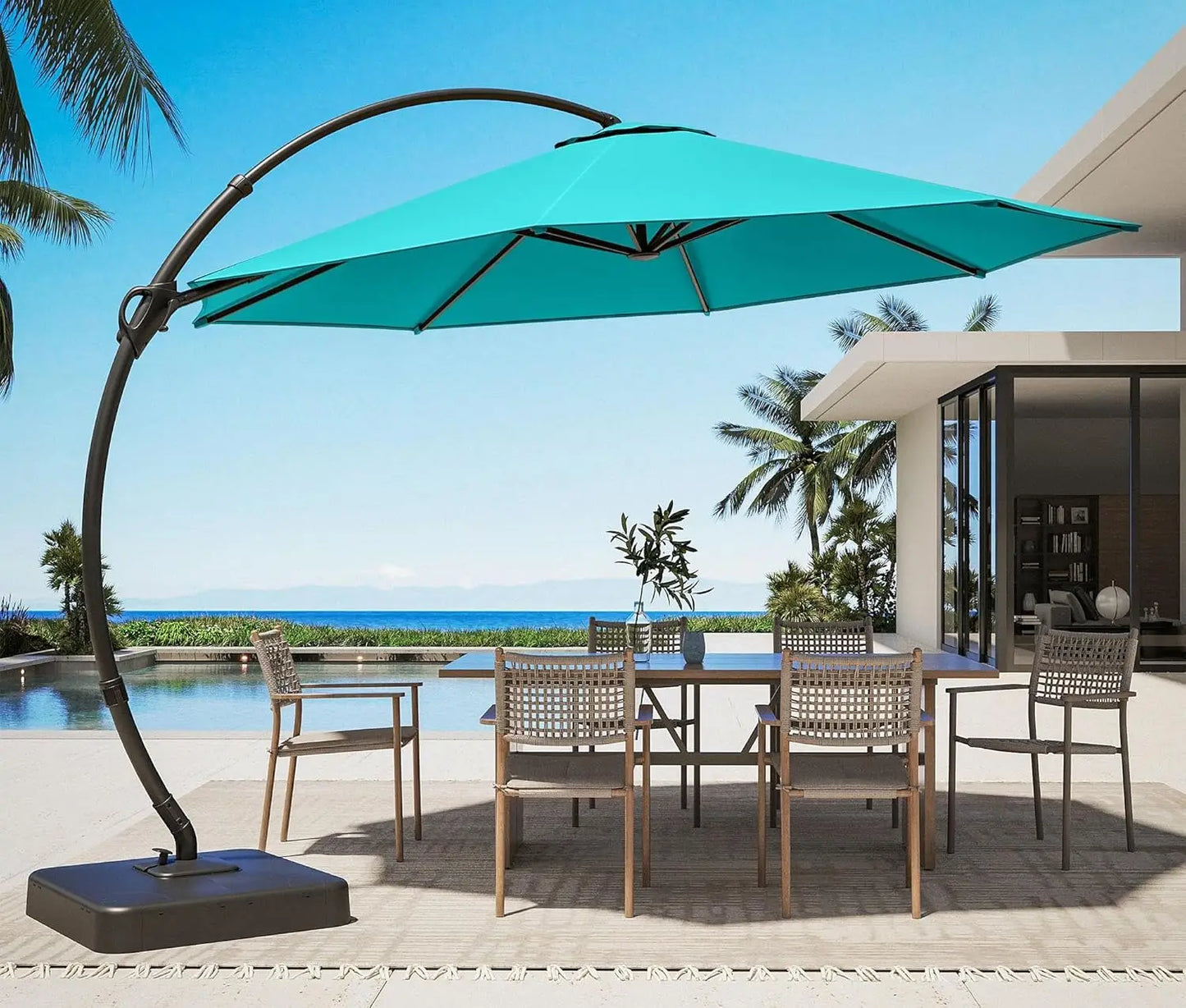 11Ft Aluminum Cantilever Patio Umbrella With Base Included For Outdoor Shade