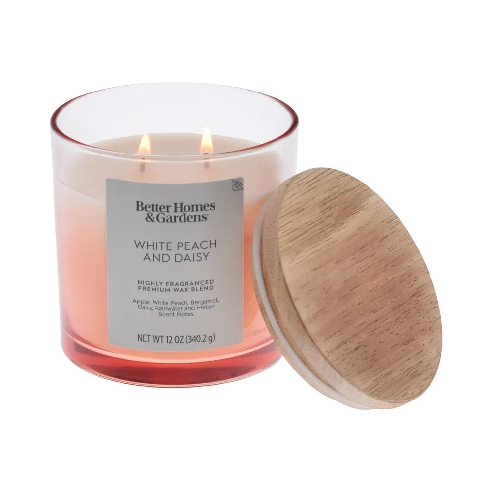White Peach Daisy Scented Two Wick Ombre Jar Candle 12oz