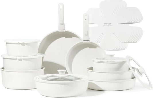 24 Piece Detachable Handle Pots and Pans Set Nonstick Induction Cookware Removable Handle RV Oven Safe Kitchen Cookware Cream White Granite