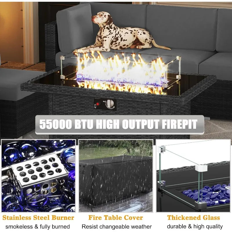 15 Piece Patio Set With Fire Pit Table Outdoor Rattan Sofa