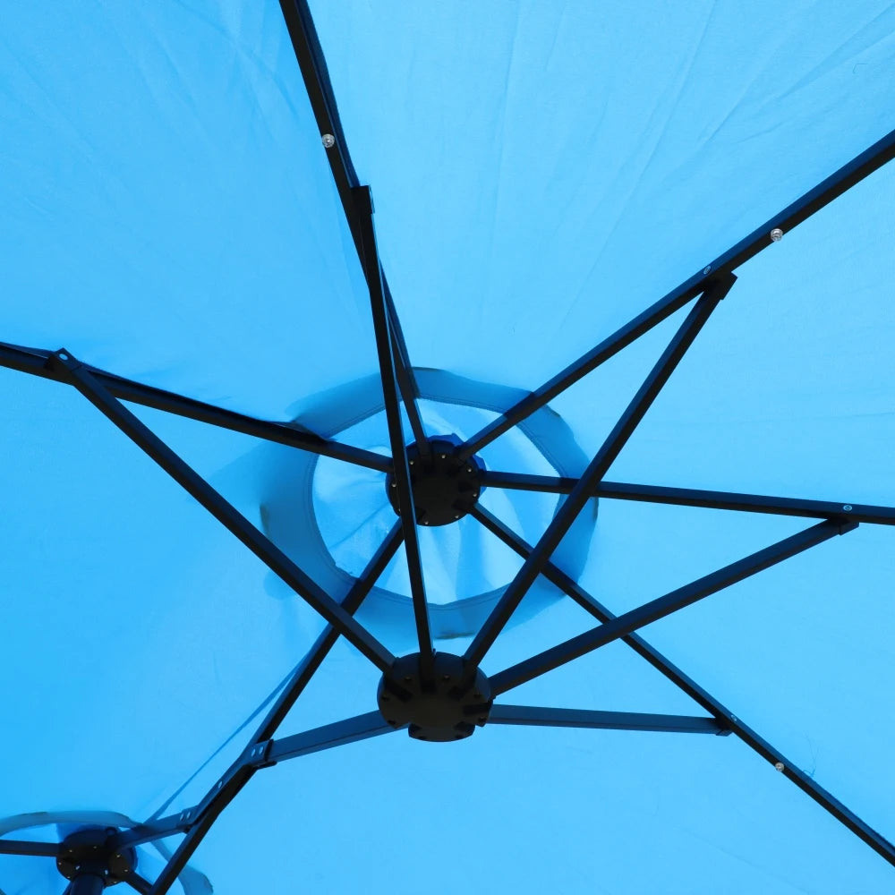 15 X 9 Ft Large Double Sided Rectangular Outdoor Twin Patio Umbrella With LED Light And Base Blue