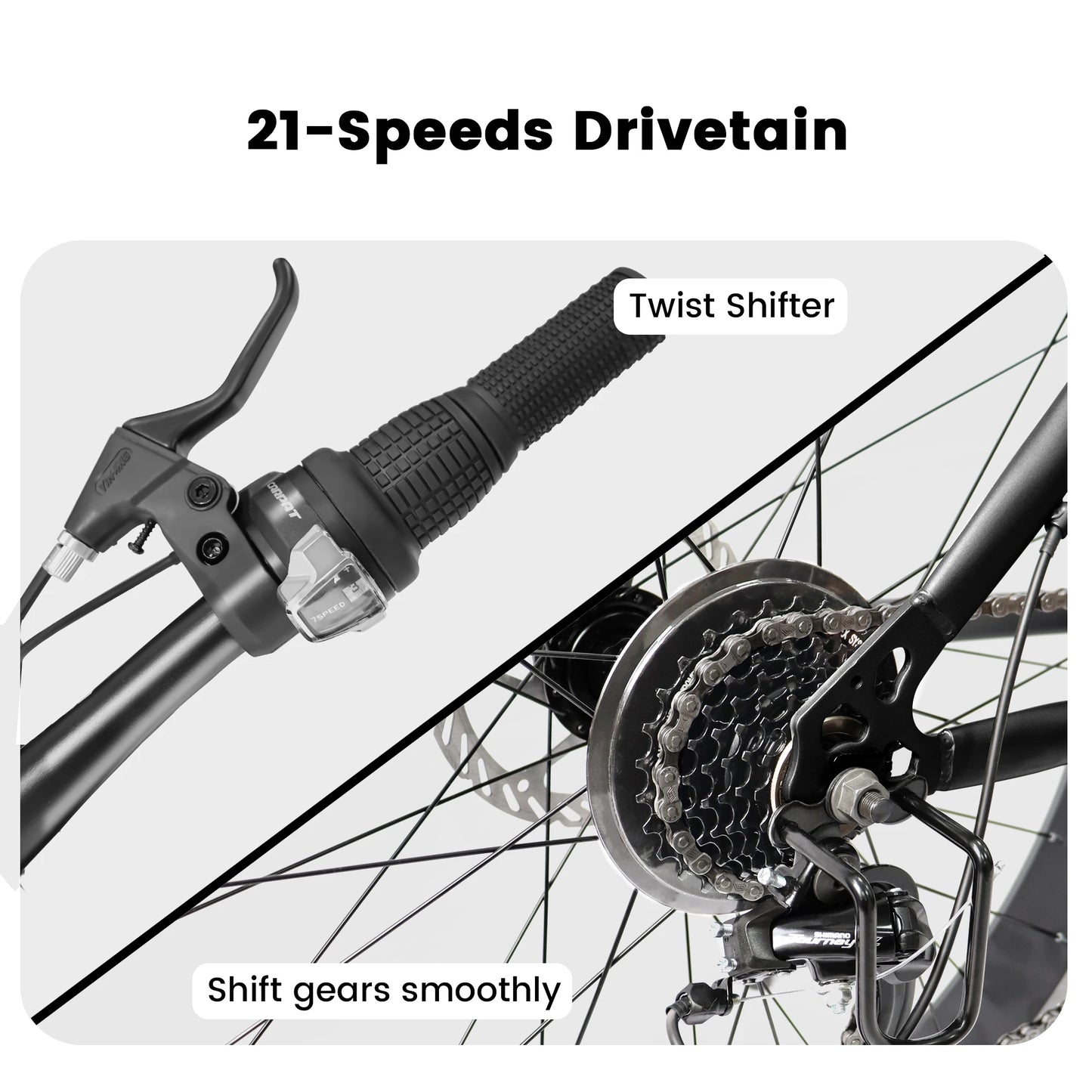 Ecarpat 26 Inch Fat Tire Mountain Bike With 21 Speed Steel Frame Disc Brake