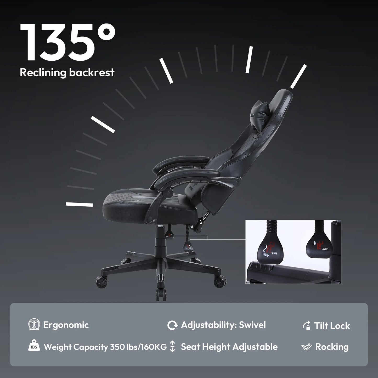 Dowinx Gaming Chair With Pocket Spring Cushion High Back PU Leather 350LBS