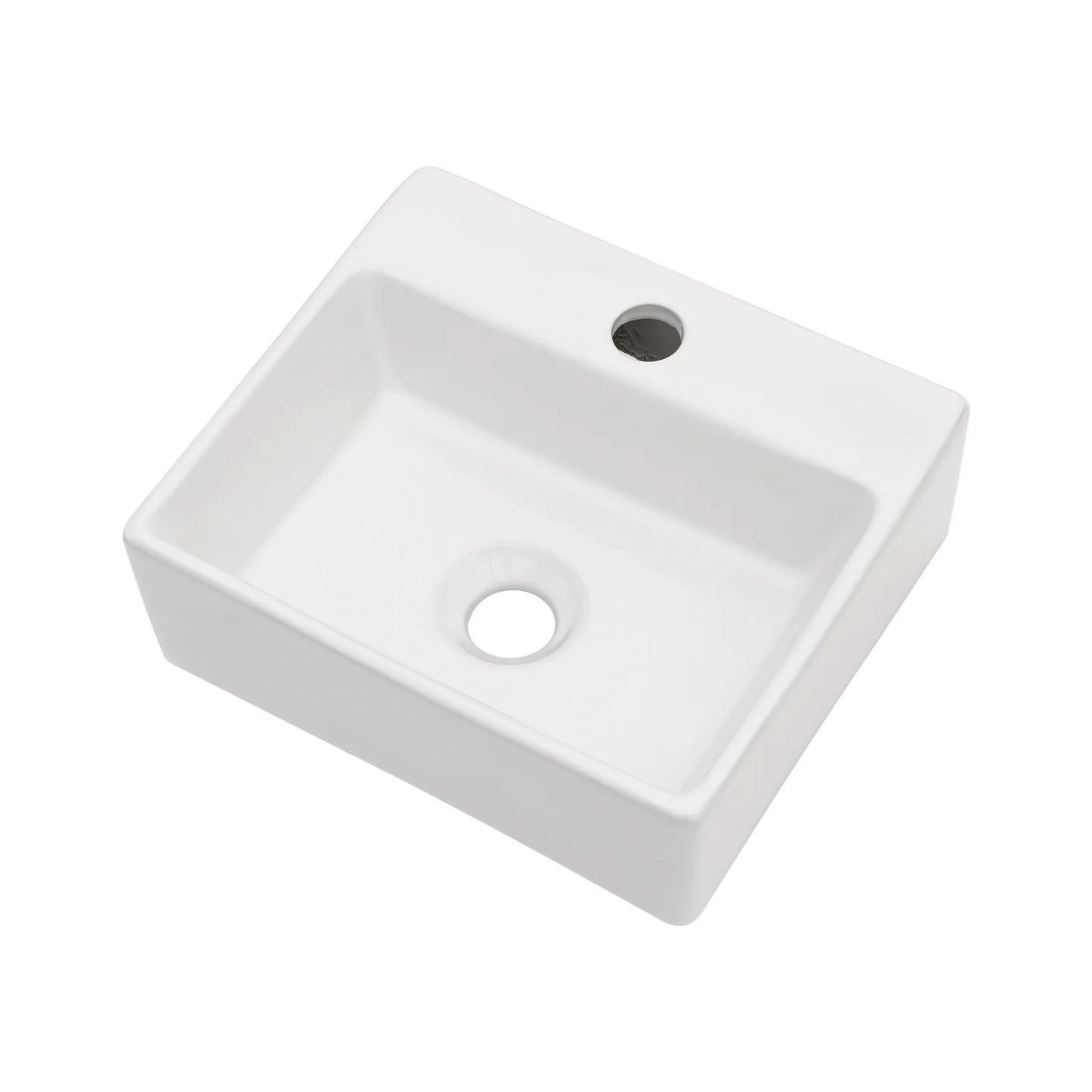 White Ceramic Rectangular Wall Mount Sink With Faucet Hole