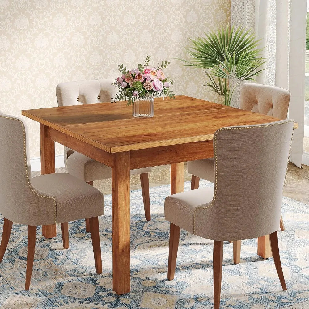 Farmhouse Wood Dining Table Square For Four Rustic Brown
