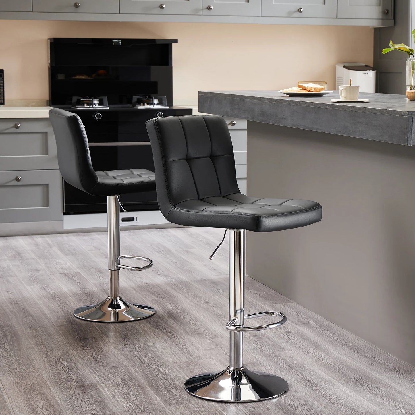 JHK PU Leather Bar Stools Set Of 2 Counter Height With SGS Gas Cylinder