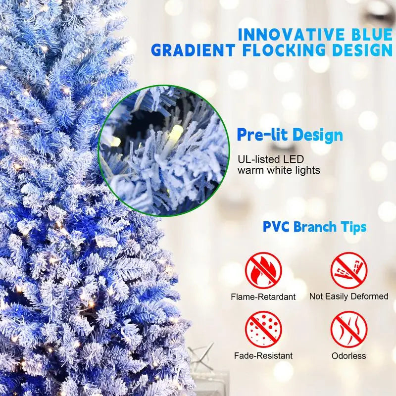7Ft Blue Gradient Flocked Christmas Tree 300 Warm WhiteLEDs
