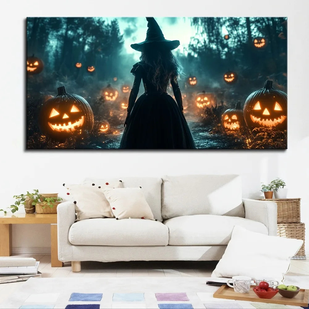 One And A Half Inch Pine Wood Frame Halloween Pumpkin Witch Decorative Painting