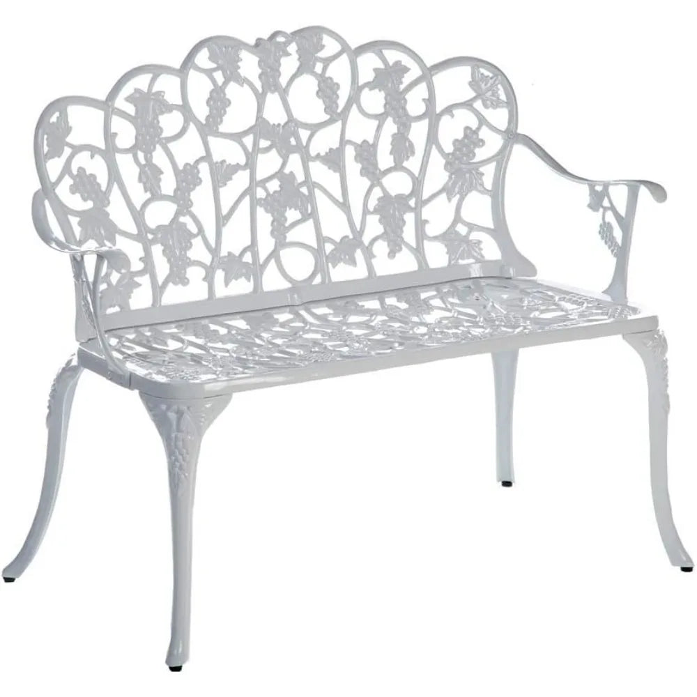 Plow And Hearth Weatherproof Grapevine Outdoor Bench White Aluminum 300 lb Capacity For Garden Patio Porch Deck