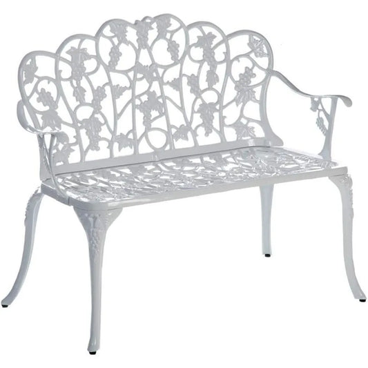 Plow And Hearth Weatherproof Grapevine Outdoor Bench White Aluminum 300 lb Capacity For Garden Patio Porch Deck